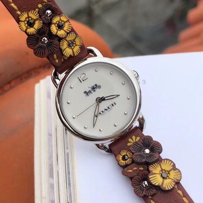 COACH COACH 14502761 DELANCEY WHITE DIAL BROWN LEATHER ANALOG QUARTZ LADIES WATCH
