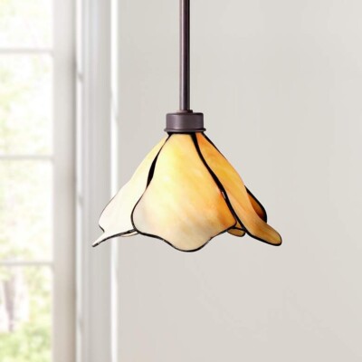 Petals Bronze Mini Pendant 8'' Wide Tiffany Style Light art Glass for Dining Room