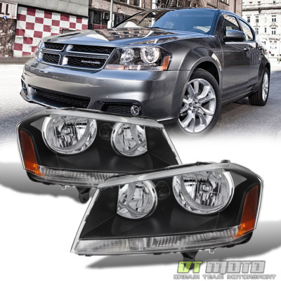 Black 2008-2014 Dodge Avenger Headlights Headlamps Replacement 08-14 Left+Right
