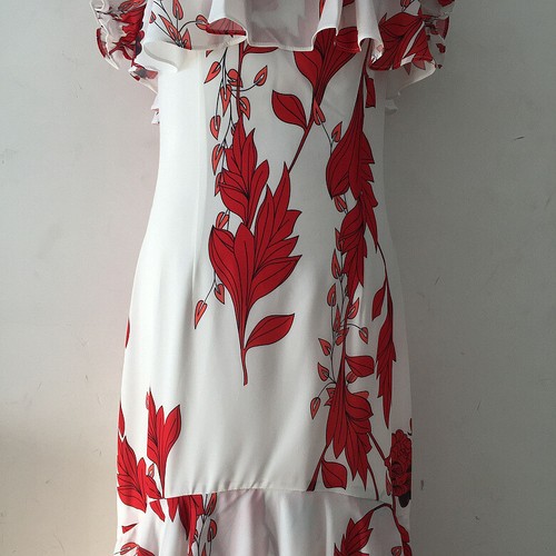 New Fashion 2019 Designer Runway Dress Women/'s One-shoulder Floral Beach Party