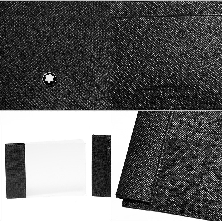Pre-owned Montblanc Sartorial Natural Leather View Pocket Card Holder Wallet Purse For Men In Black