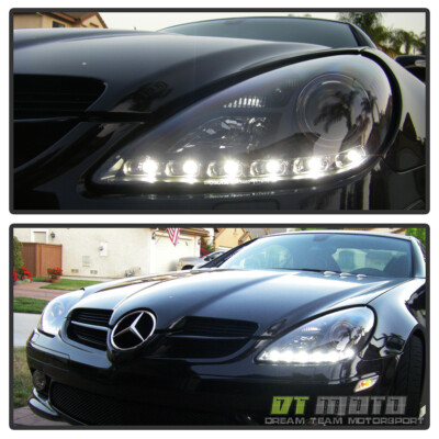 Black 2005-2011 Mercedes R171 Projector Headlights w/Daytime LED Running Light