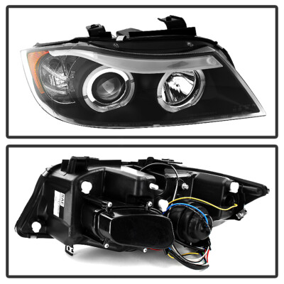 Black 2009-2012 BMW E90 3-Series Sedan LED Halo Projector Headlights Headlamps