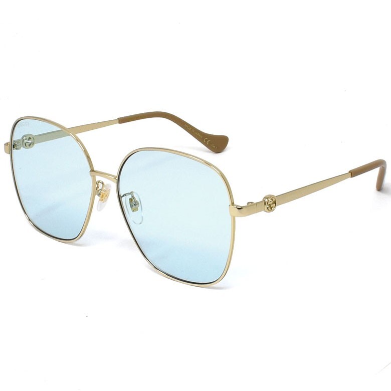 Pre-owned Gucci Gg1089sa-004 Women's Gold Frame / Blue Lens Sunglasses