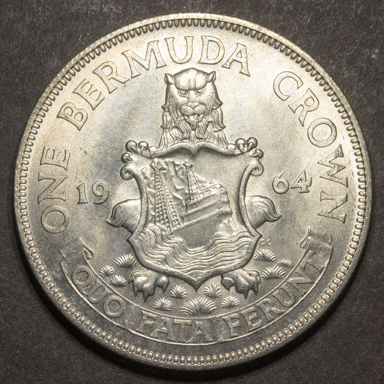 ??  BERMUDA 1964 1 Crown Silver GEM UNC - .500 SILVER
