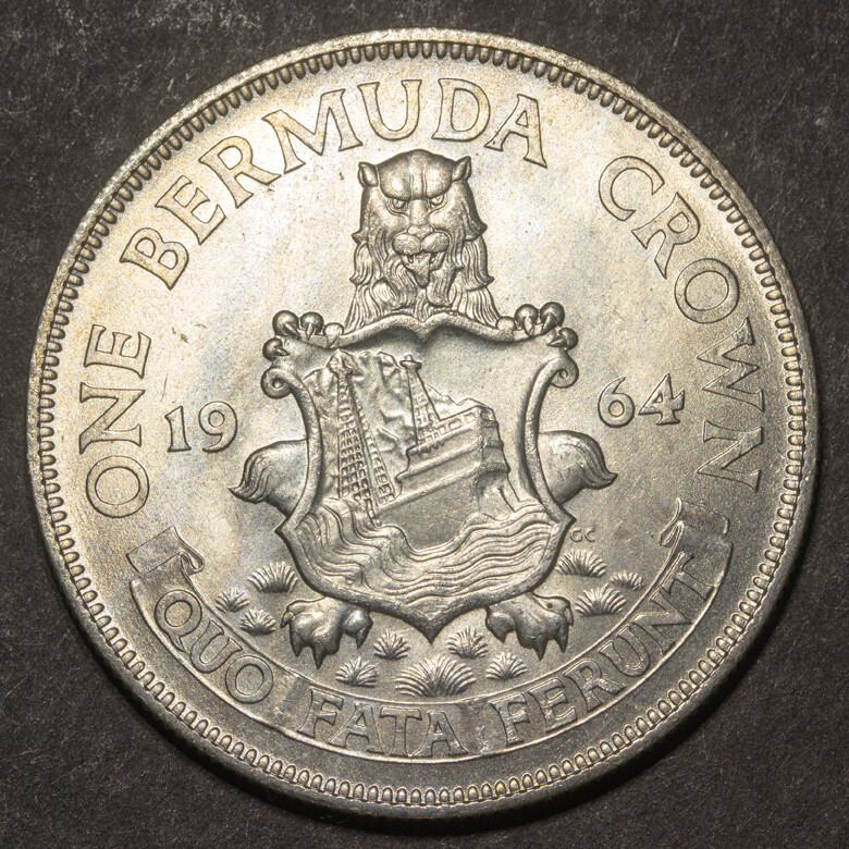 ??  BERMUDA 1964 1 Crown Silver GEM UNC - .500 SILVER