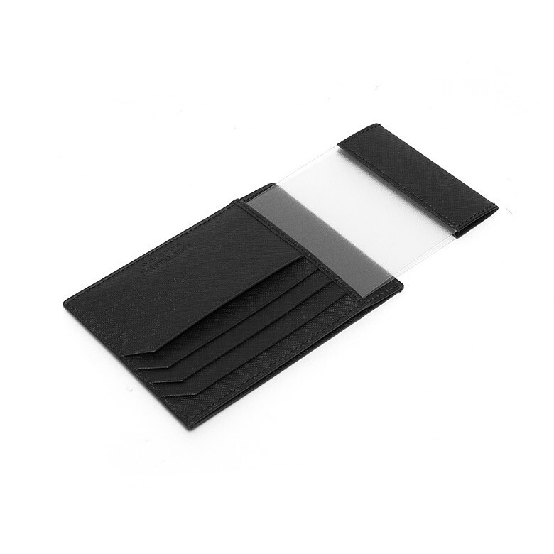 Pre-owned Montblanc Sartorial Natural Leather View Pocket Card Holder Wallet Purse For Men In Black