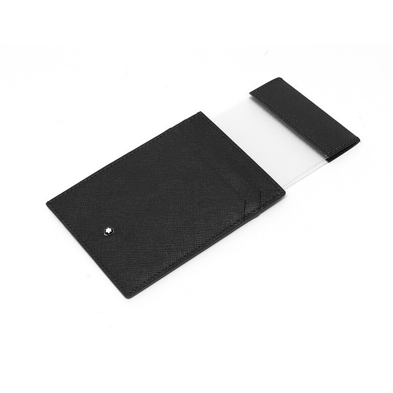 Pre-owned Montblanc Sartorial Natural Leather View Pocket Card Holder Wallet Purse For Men In Black