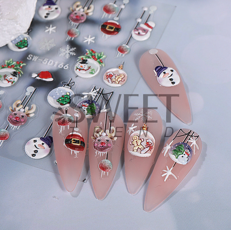 Christmas Nail Art Stickers Snowflake Santa Orinement Decals Self-Adhesive NS53