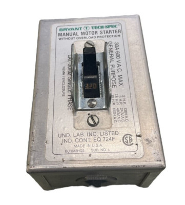 Bryant Tech-Spec - 30 A, 600 VAC, General Purpose Manual Motor Starter