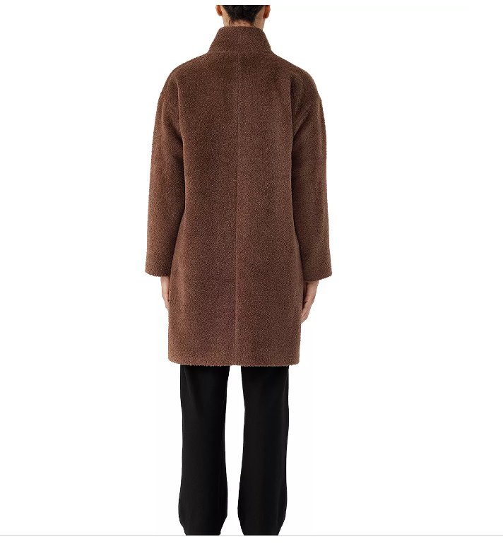 Pre-owned Eileen Fisher $698  Stand Collar Alpaca / Wool Coat Auburn Brown Sz L