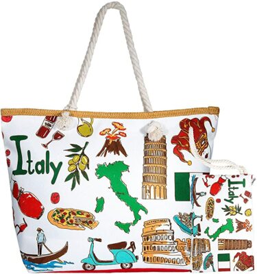 JOEYER Beach Bag Summer Large Tote Bag with Zipper - Italy (B6
