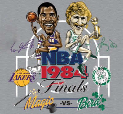 Magic Johnson Larry Bird caricature T-shirt Gray Tee S-5XL JJ3796