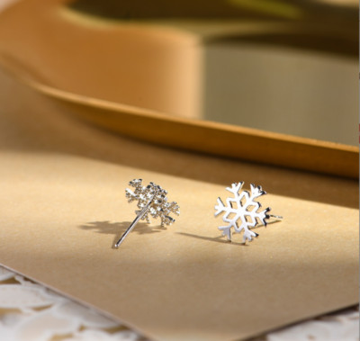 Super Adorable Tiny Snowflake Flower Silver Stud Earrings