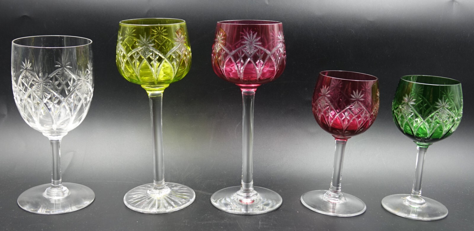 French Baccarat Chartreuse Crystal Cut Colors Glasses