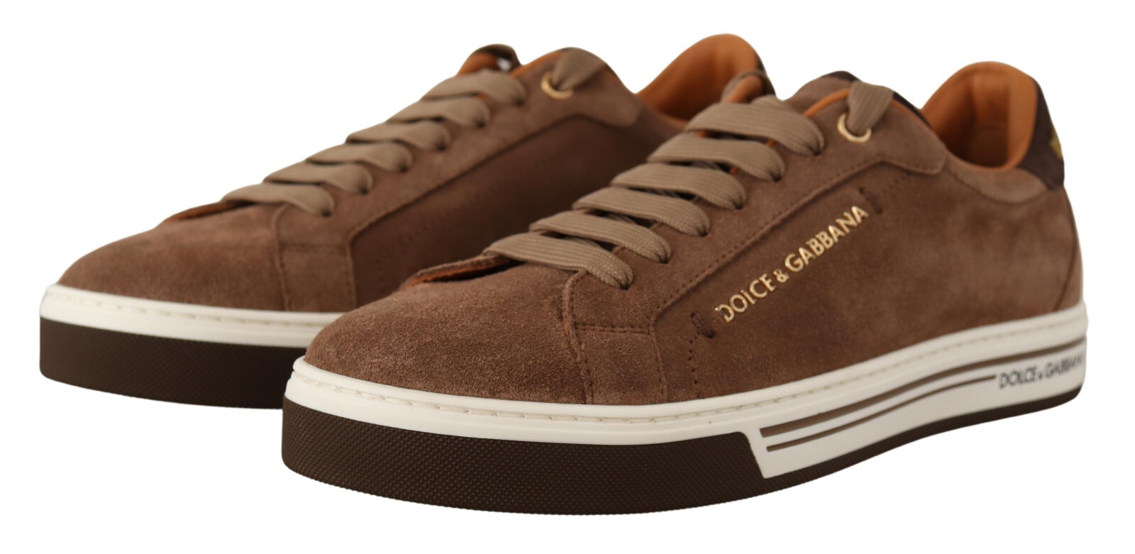 Pre-owned Dolce & Gabbana Shoes Brown Suede Logo Low Top Sneakers Mens Eu39 / Us6