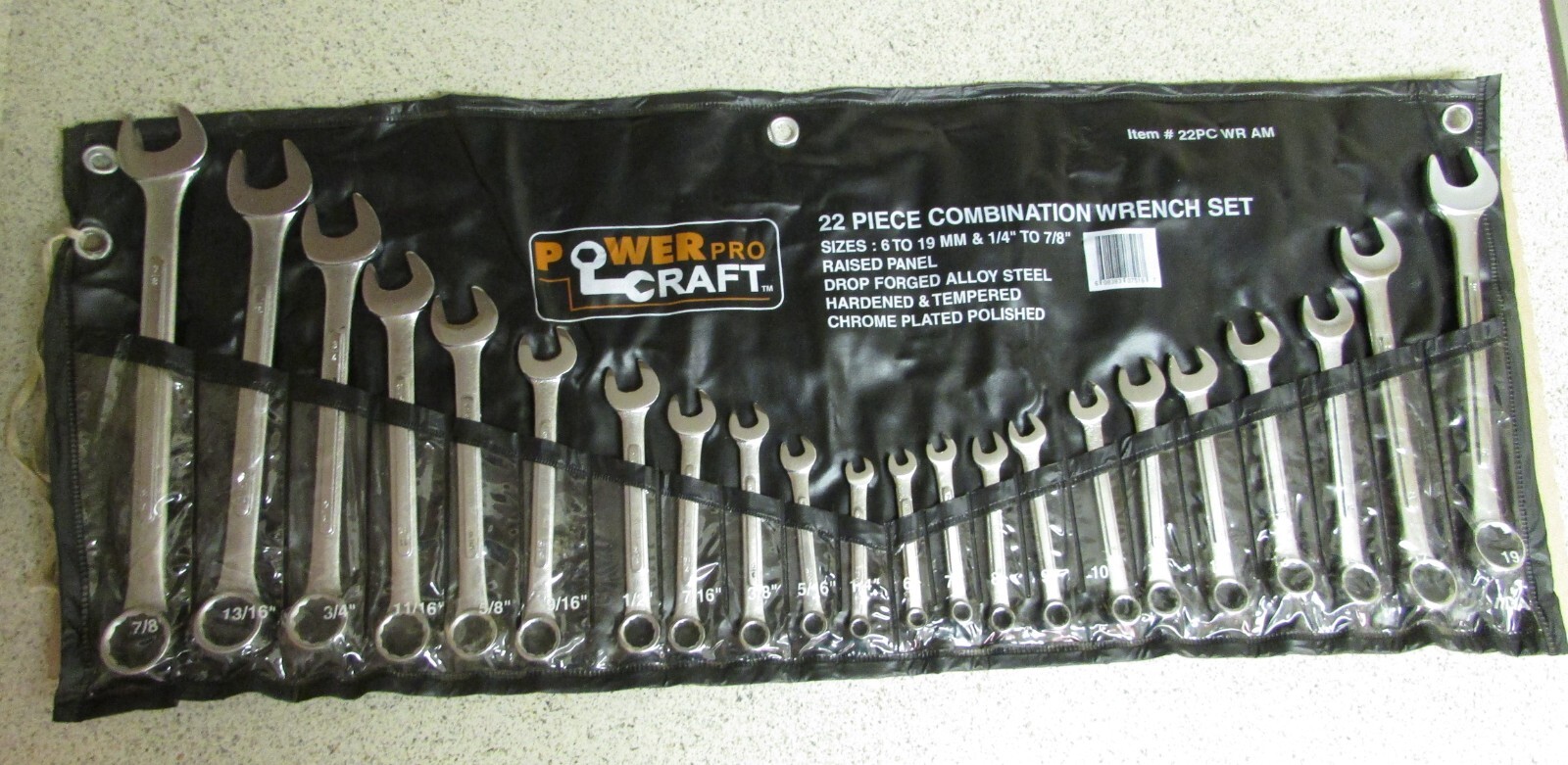 Power Pro Combo Wrench Set, 22 Pcs., 6 to 19 MM & 1/4