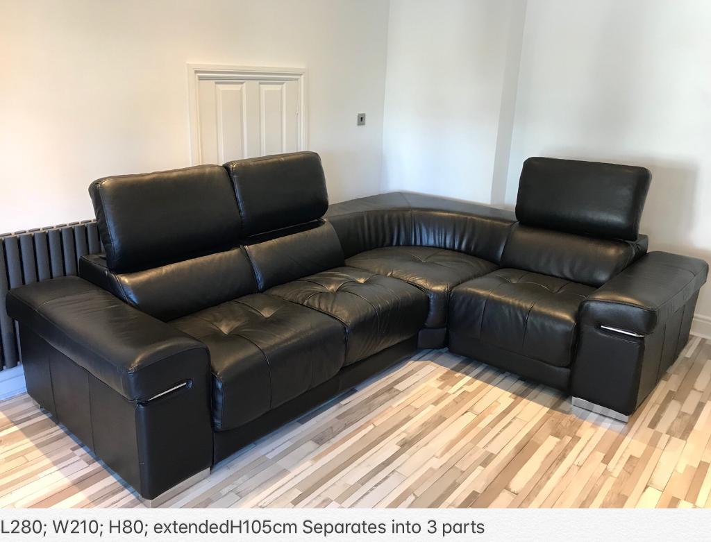 SOLD Quality Black real leather corner suite/sofa in Middlesbrough