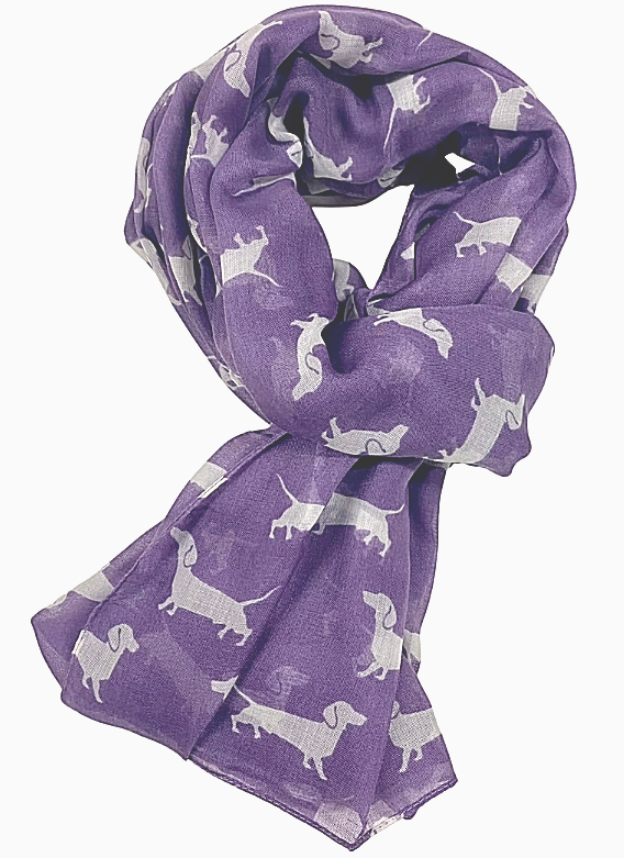 Dachshund print ladies lightweight Scarf grey blue white Sausage Dog lover gift