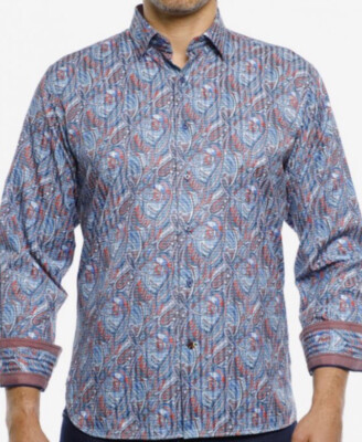 Luchiano Visconti Paisley Blue/Orange Button Down Men's Shirt #4181 NWT