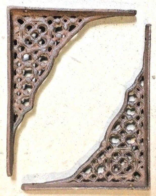 SET OF 2 LATTICE SHELF BRACKET BRACE Rustic Antique Brown Cast Iron corbel Hooks, Brackets & Curtain Rods