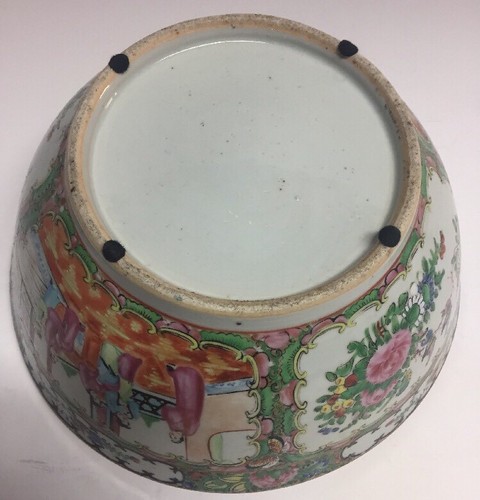 Antique Large 19th Century Chinese Rose Medallion Porcelain Serving Bowl 11.5”