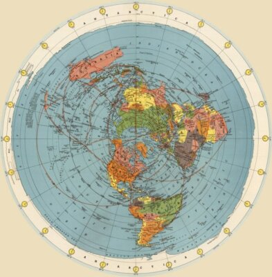 Azimuthal Equidistant Map : Flat Earth : Archival Quality Art Print