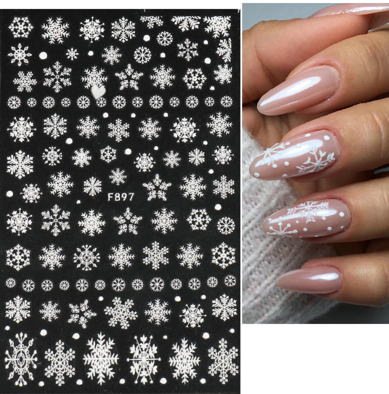 3D White Glitter Christmas Snowflake French Nail Art Sticker Manicure DIY NH22