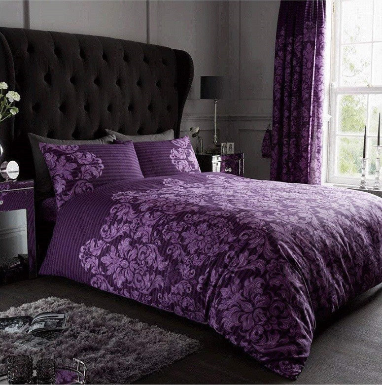 Luxury Purple Damask King Size Bedding Set Duvet Quilt Cover With Pillowcases Ebay