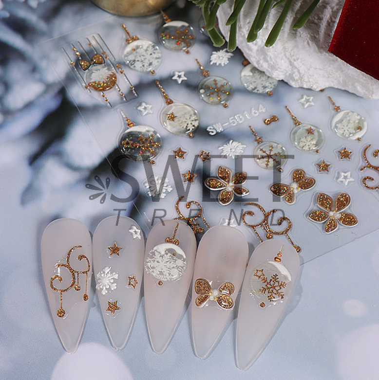 Christmas Nail Art Stickers Snowflake Santa Orinement Decals Self-Adhesive NS53