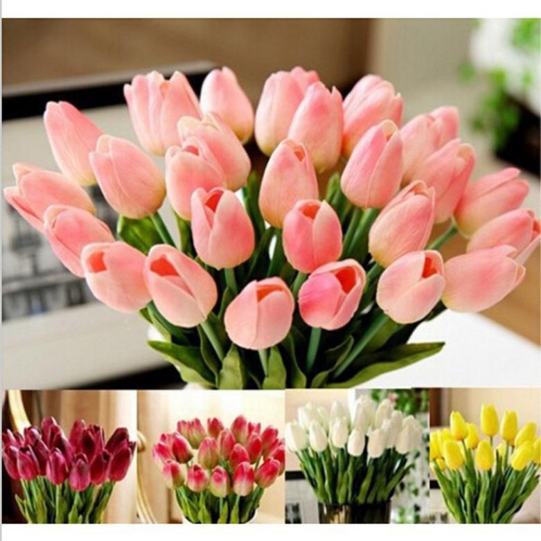 Home Decor 10pcs Tulip Rose Artificial Flower Latex Real Wedding Bouquet Home Decor Usa Floral Decor