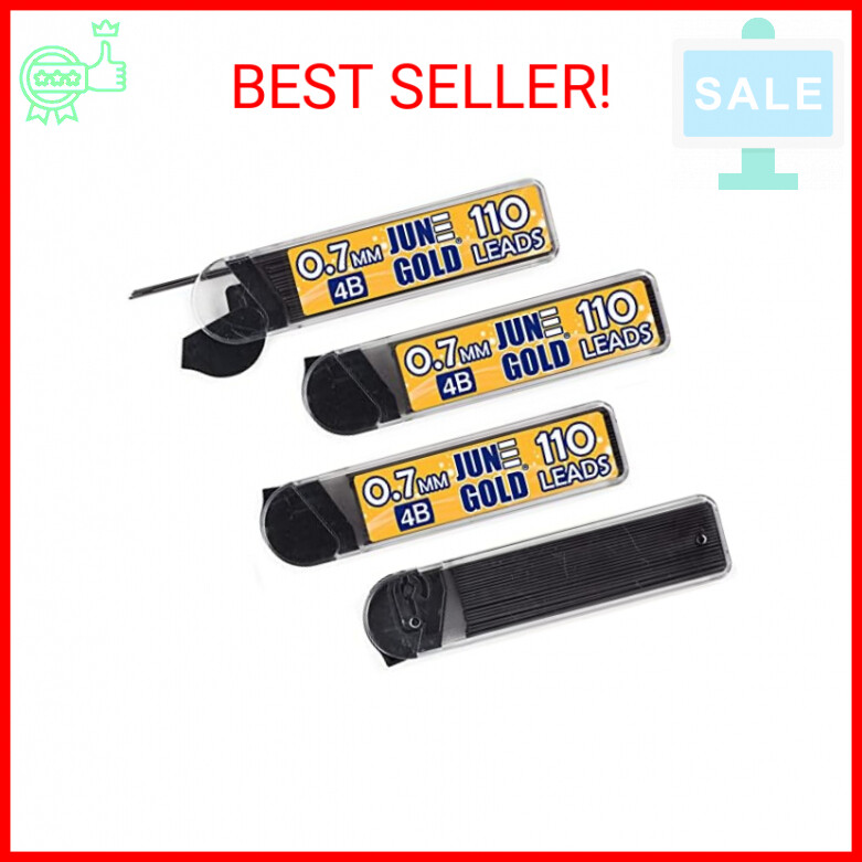 June Gold 440 Pieces, 0.7 mm 4B Lead Refills, 110 Pieces Per Tube, Medium Thickn