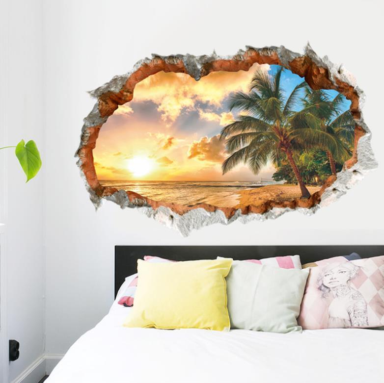 US 3D Wall Stickers Beach Palm Tree Window Room Decal Wallpaper Removable