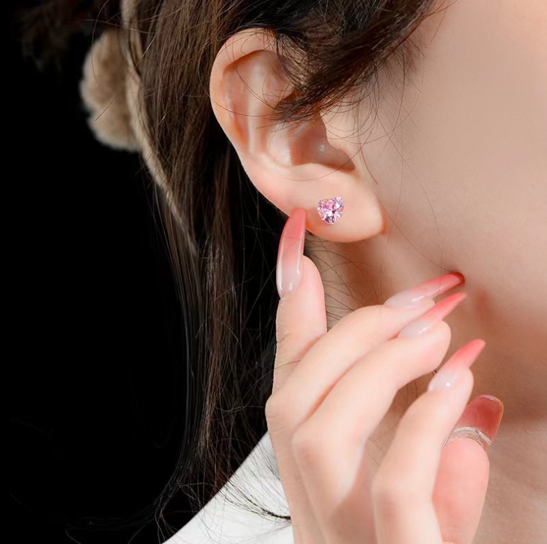 3/4/5/6mm Sterling silver stud post earrings Heart Pink CZ prong setting Gift H2
