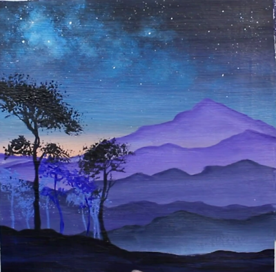 Original Acrylic Painting on Canvas Night Sky and Mountains