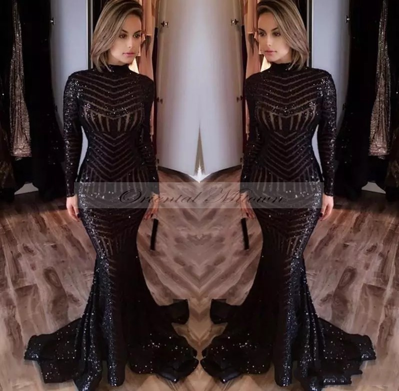 black high neck evening dress