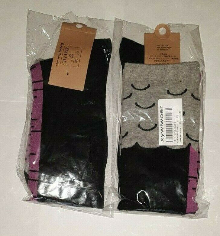 2 pr LOT SISEME WOMENS FUNNY CRAZY CHICKEN LEG KNEE HIGH SOCKS BLACK/PURPLE nip