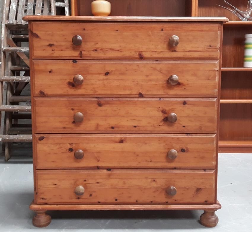 Pine Chest Of Five Long Drawers On Bun Feet in Southampton, Hampshire
