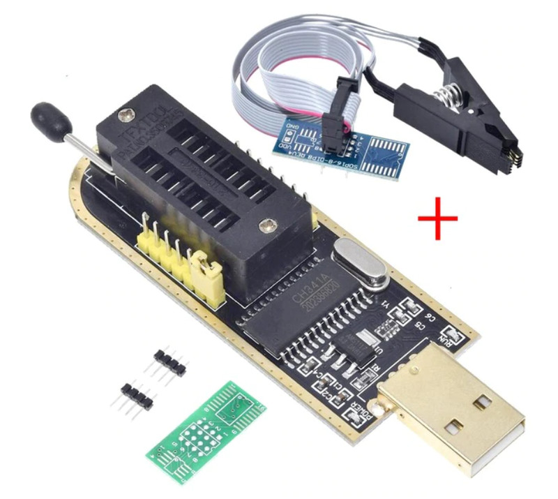 Usb Programmeur Ch341a  24/25 Serie Graveur Bios Writer Spi Flash + Soic8 Sop8
