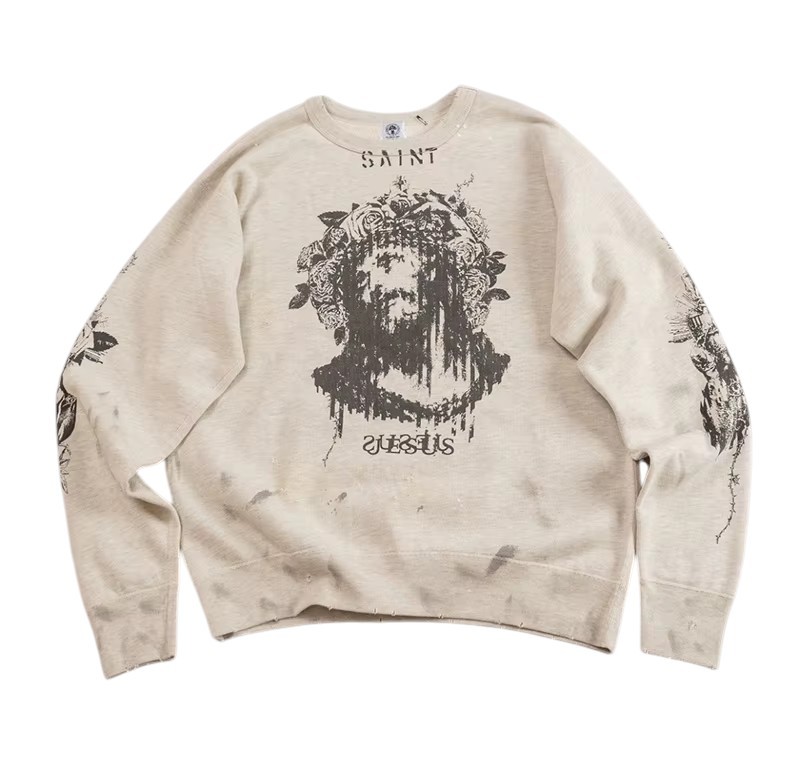 SAINT Mxxxxxx x Kawamura Jesus Sweatshirt Off White Men's Cotton Pullovers