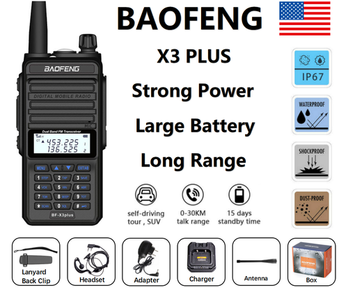 BAOFENG X3 PLUS LONG DISTANCE TRI-BAND HAM RADIO HIGH-POWER WALKIE-TALKIE LOT US