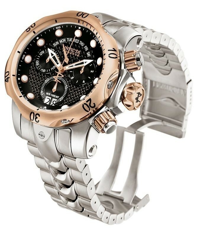 Pre-owned Invicta 01541 Men's 54mm Rosetone/black Venom Swiss Quartz Silver Bracelet Watch
