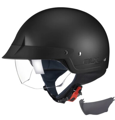 GLX M14 Cruiser Scooter Motorcycle Half Helmet w/ Free Tinted Retractable Visor