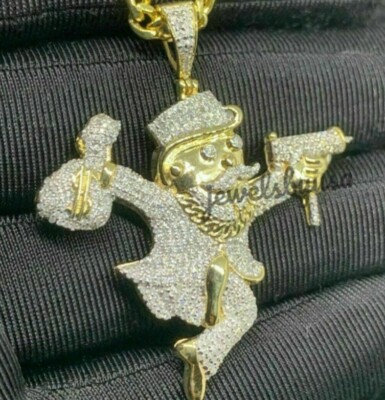 NSG MONOPOLY MAN 3.15 CT GENUINE D/VVS MOISSANITE MEN'S STYLE PENDANT 925 SILVER