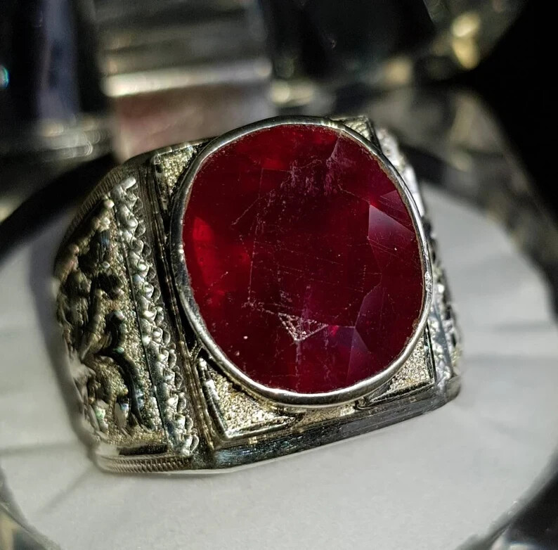 Pre-owned Ruby Pigeon Blood African  Ring Glass Filled Big Size  Mens Ring Fashion Ring In Pink