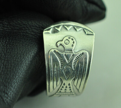 Solid 925 Sterling Silver Native American Thunder Bird Adjustable Spoon Ring