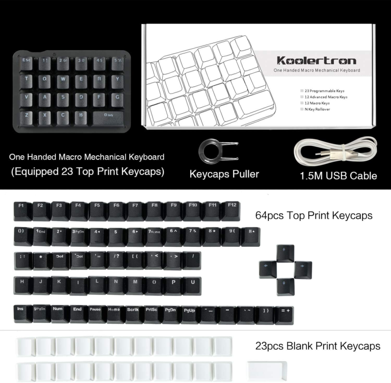 Koolertron One Handed Macro Mechanical Keyboard, RGB LED Backlit Portable Mini O