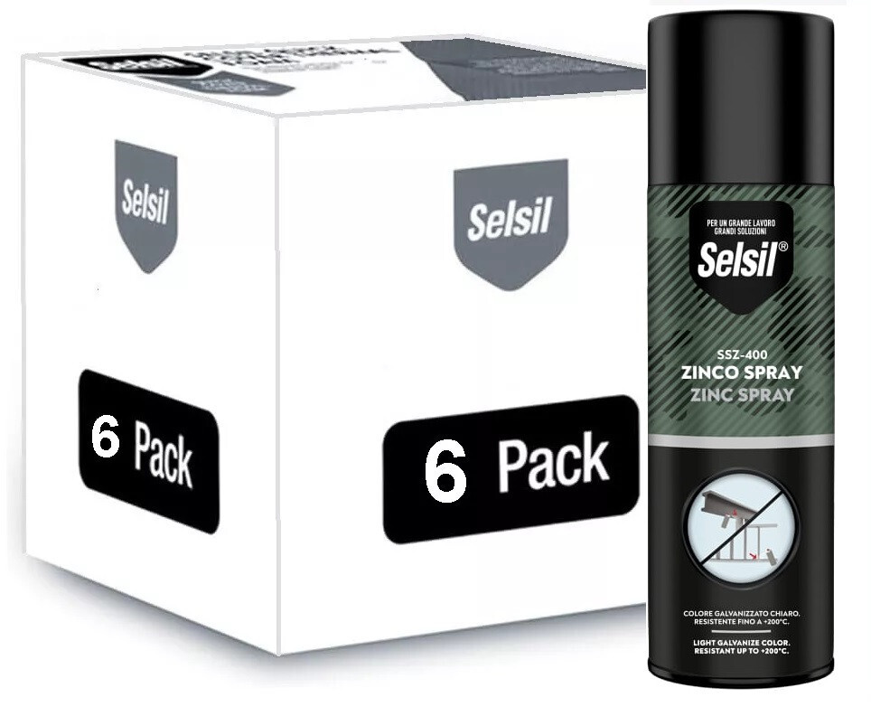 CONFEZIONE 6 pezzi ZINCO SPRAY ZINCANTE GRIGIO A FREDDO 400ml SELSIL ZINC SPARY