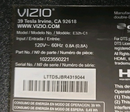 Vizio D32H-C1 (LTTDSJBR Serial) Complete TV Board Set