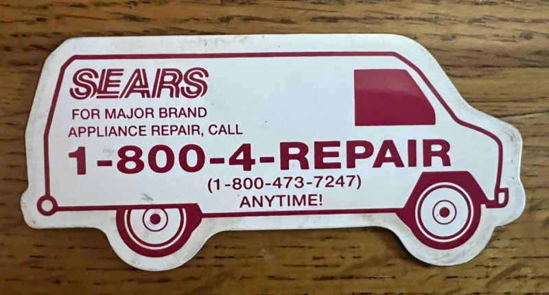 Vintage Sears 1-800-4-REPAIR Red & White Van Refrigerator Magnet